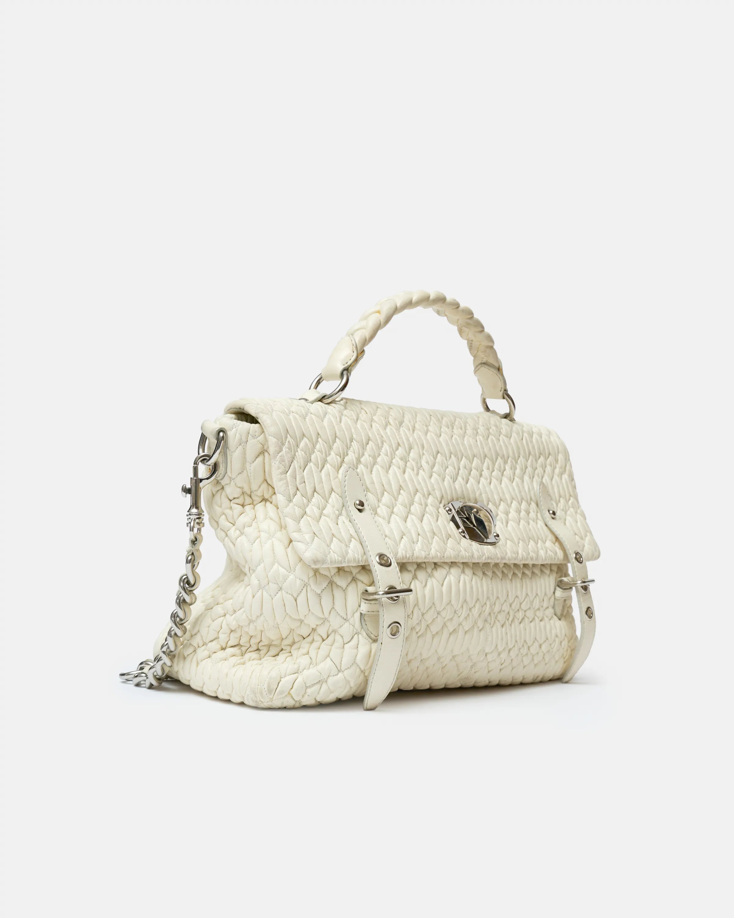 Miu Miu Matelassé Top Handle Bag White Leather PHW