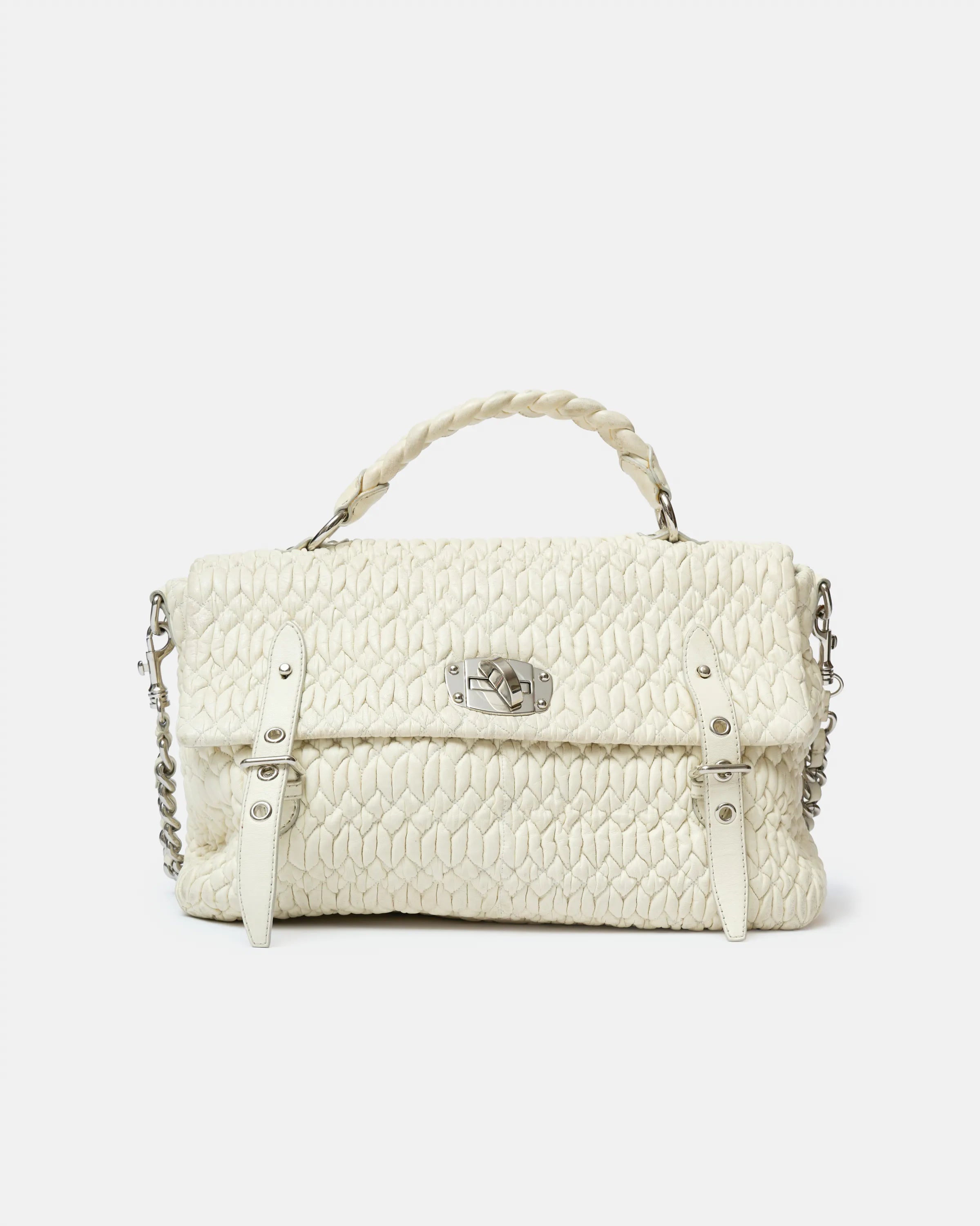 Miu Miu Matelassé Top Handle Bag White Leather PHW