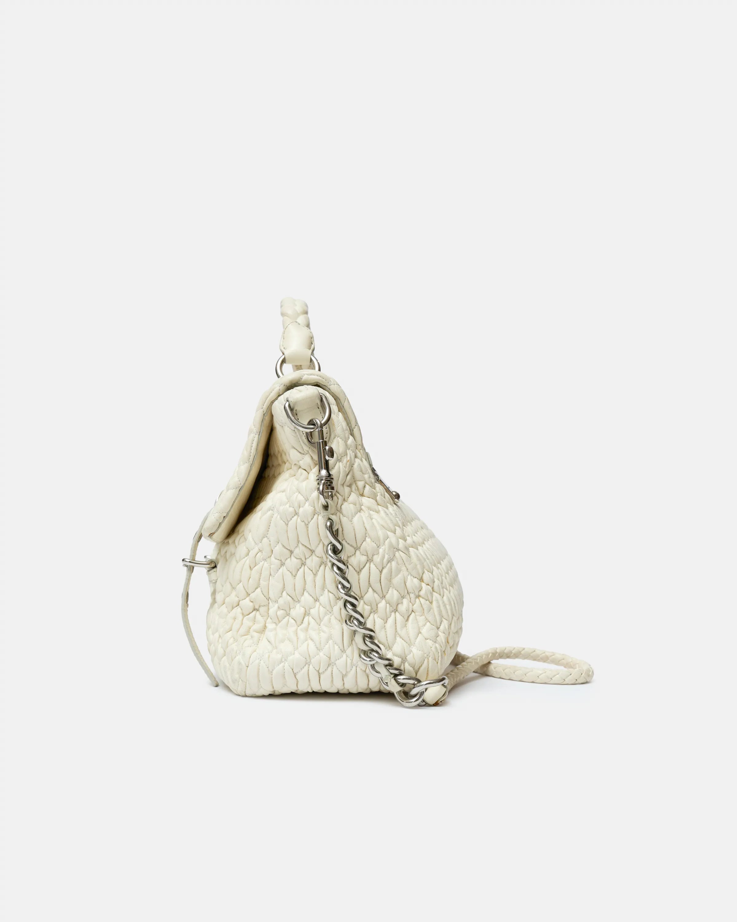 Miu Miu Matelassé Top Handle Bag White Leather PHW