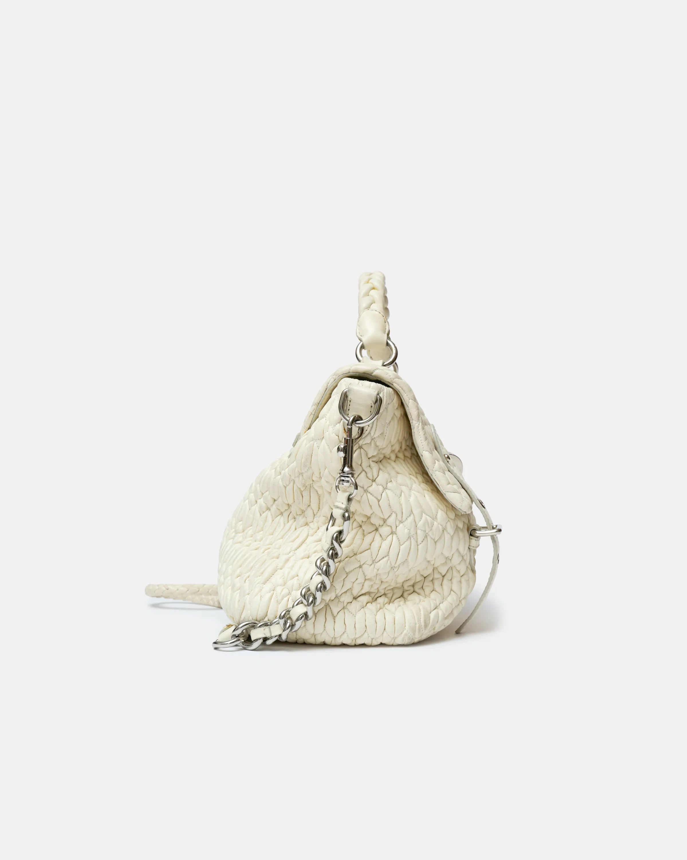 Miu Miu Matelassé Top Handle Bag White Leather PHW