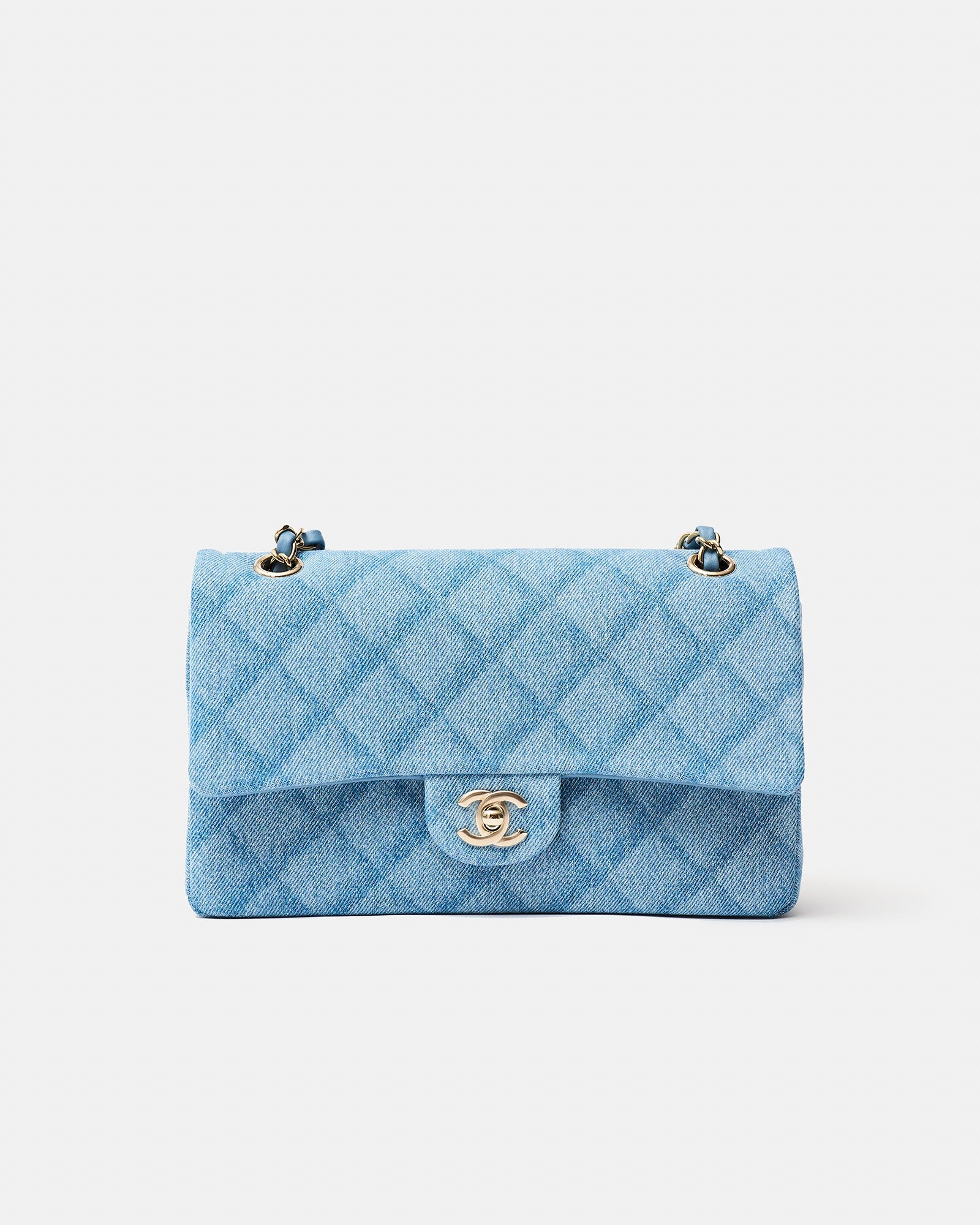 Chanel Classic Double Flap Medium Light Blue Denim GHW