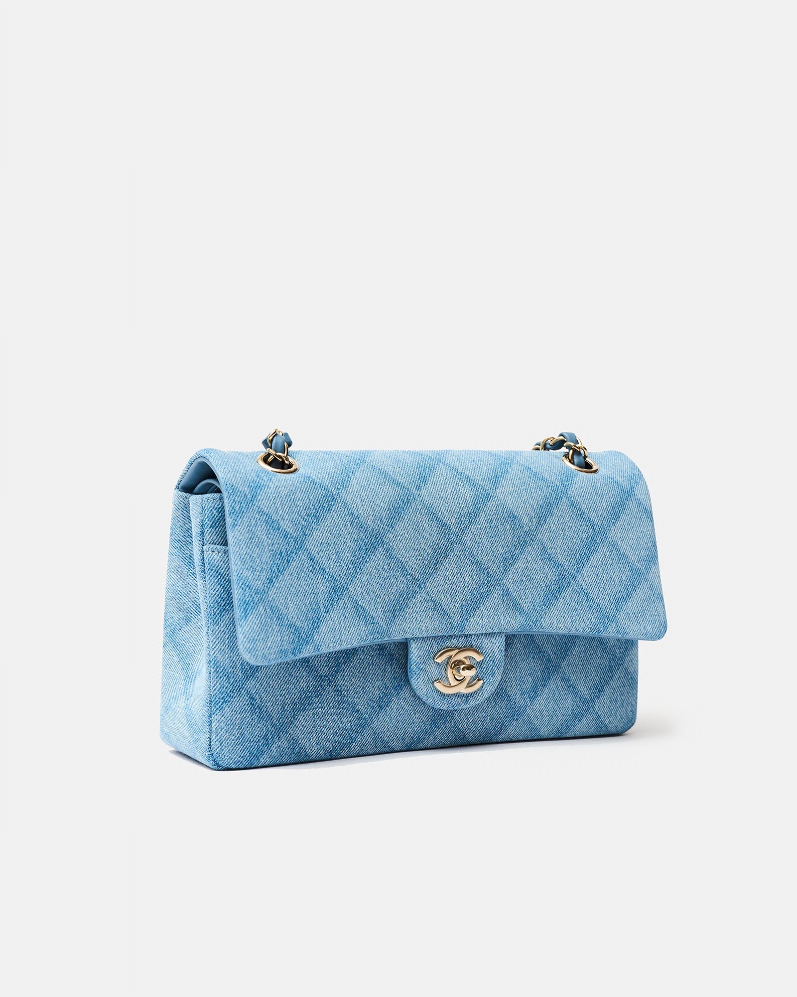 Chanel Classic Double Flap Medium Light Blue Denim GHW