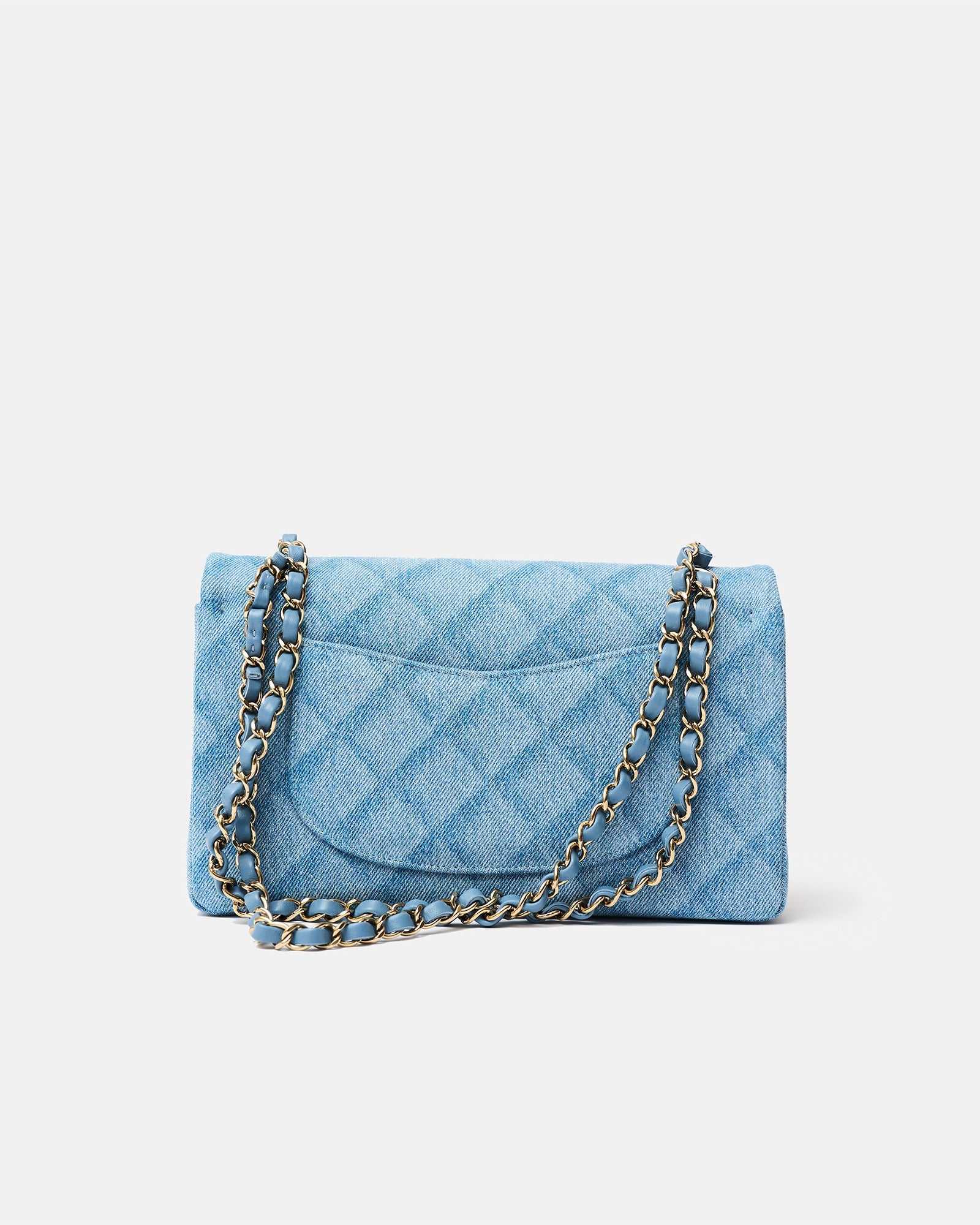 Chanel Classic Double Flap Medium Light Blue Denim GHW