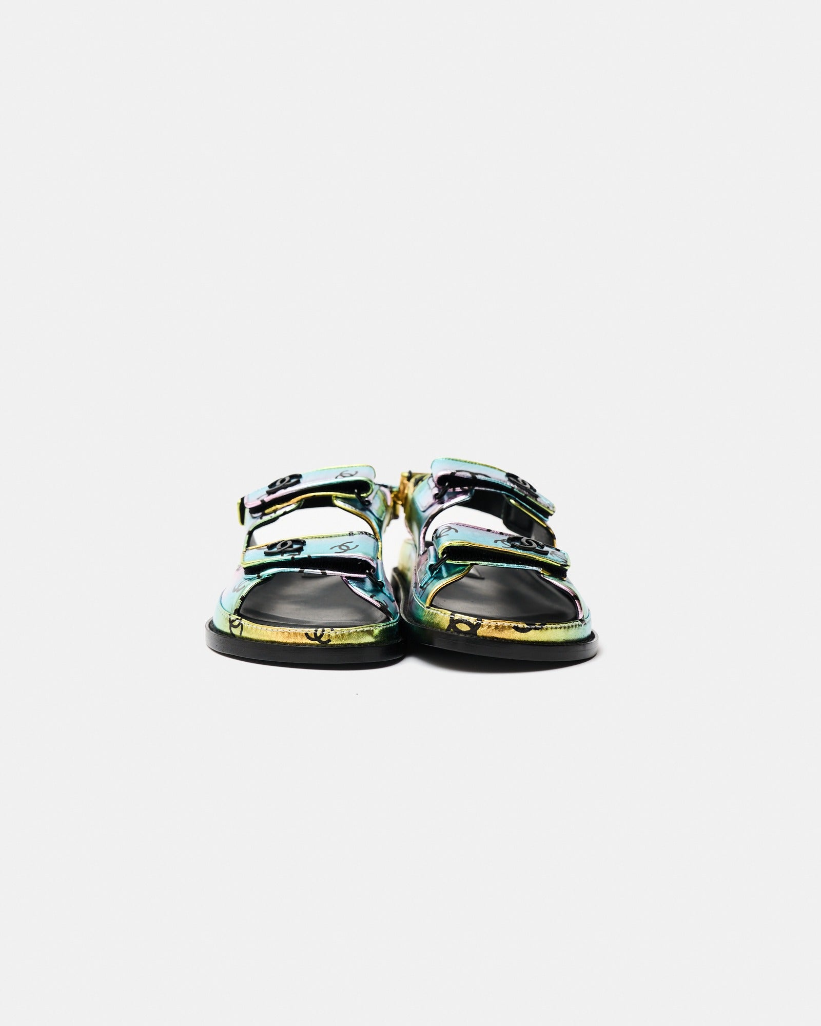 Chanel Multicolor Laminated Calfskin Dad Sandals 37.5