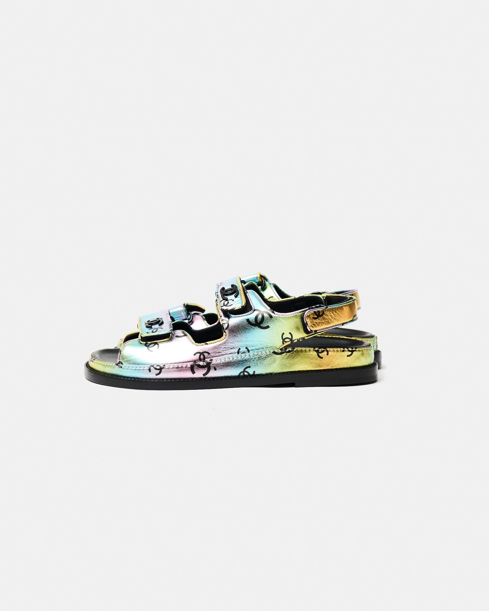 Chanel Multicolor Laminated Calfskin Dad Sandals 37.5