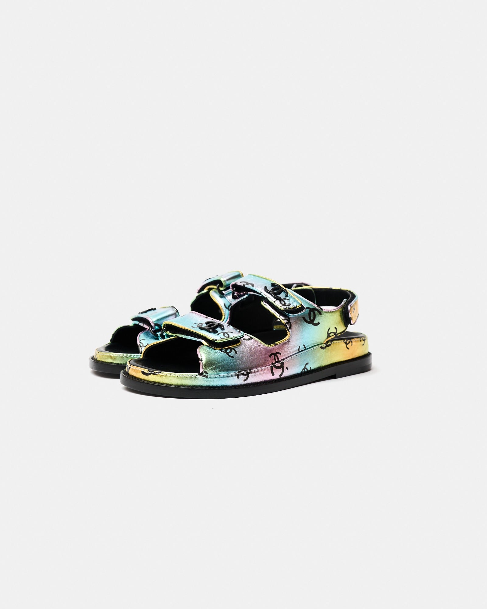 Chanel Multicolor Laminated Calfskin Dad Sandals 37.5
