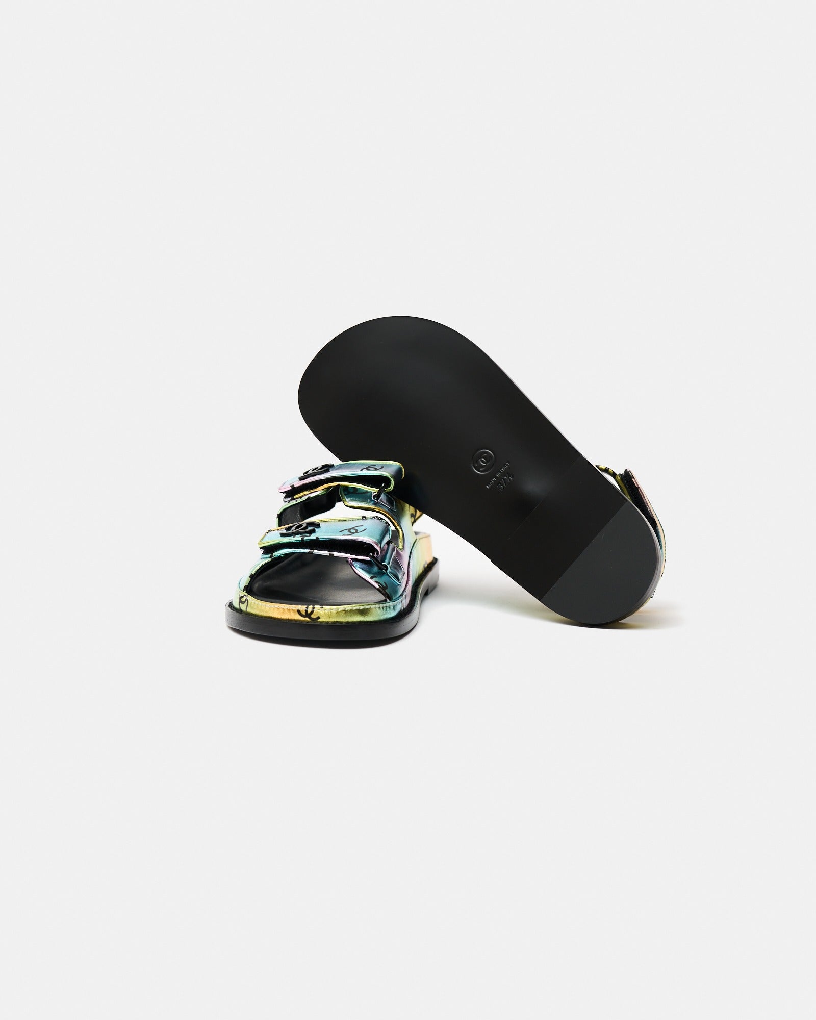 Chanel Multicolor Laminated Calfskin Dad Sandals 37.5