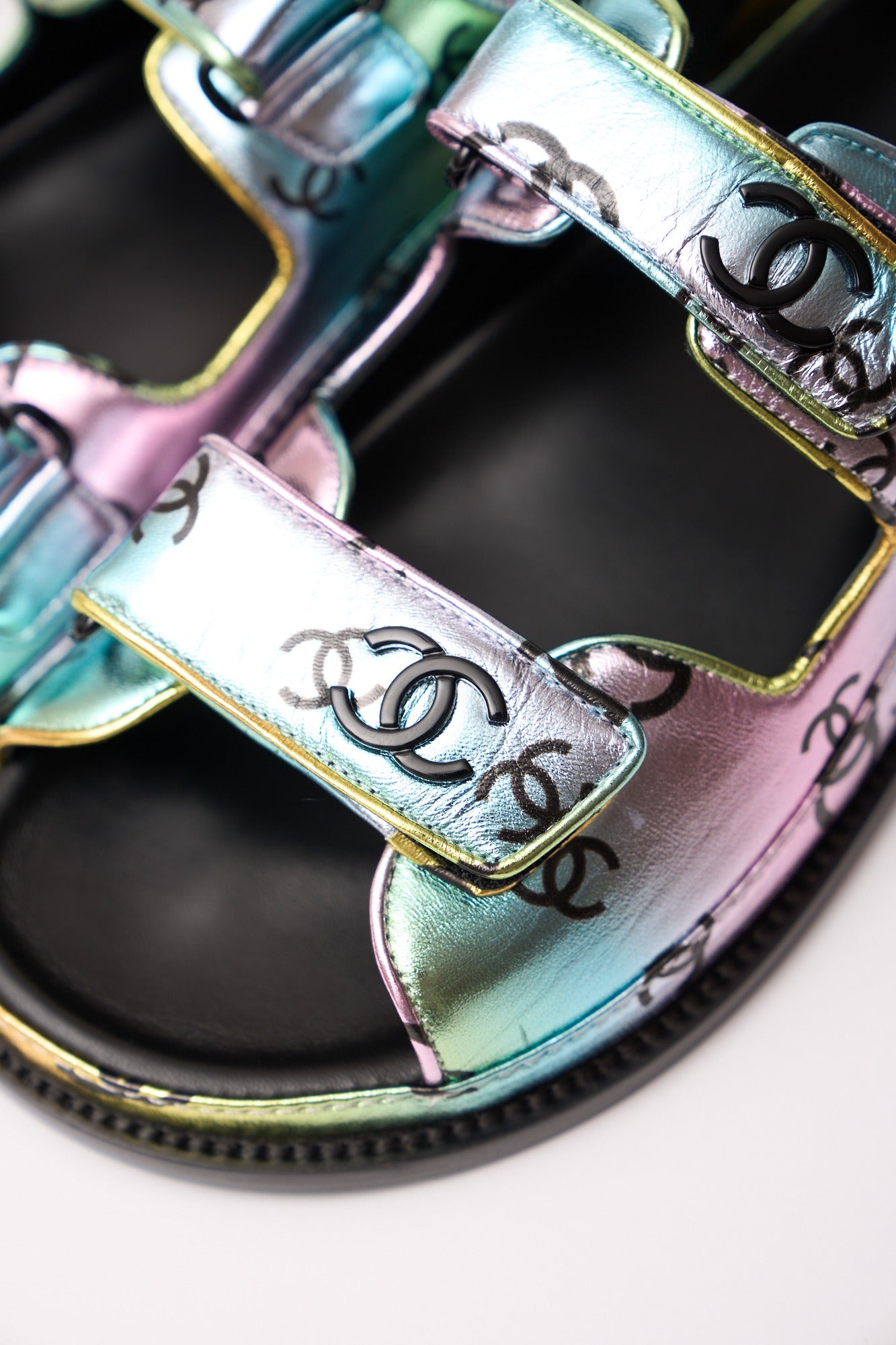 Chanel Multicolor Laminated Calfskin Dad Sandals 37.5