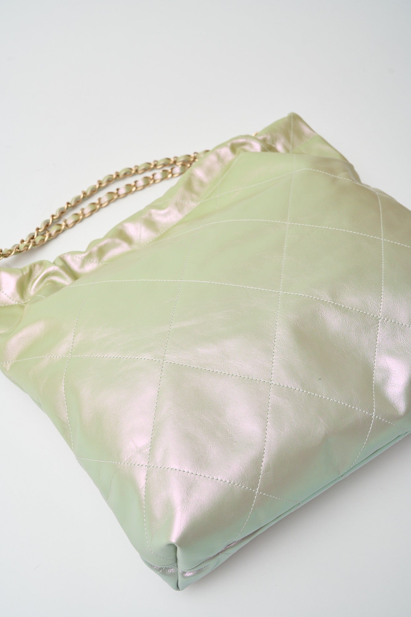 Chanel 22 Light Green Lambskin Gold-Tone Metal