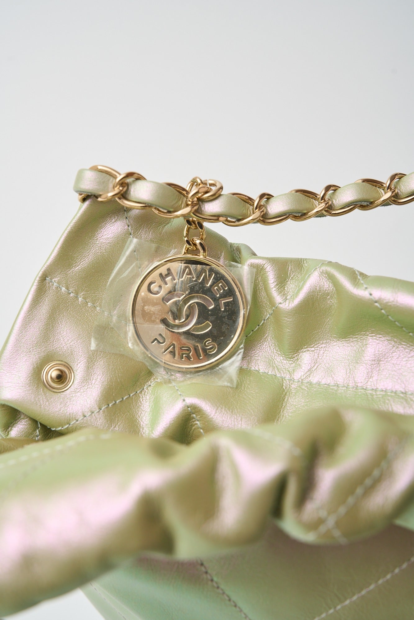 Chanel 22 Light Green Lambskin Gold-Tone Metal