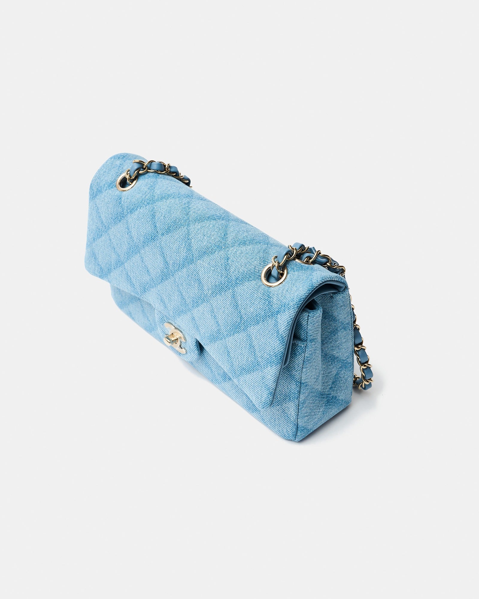 Chanel Classic Double Flap Medium Light Blue Denim GHW