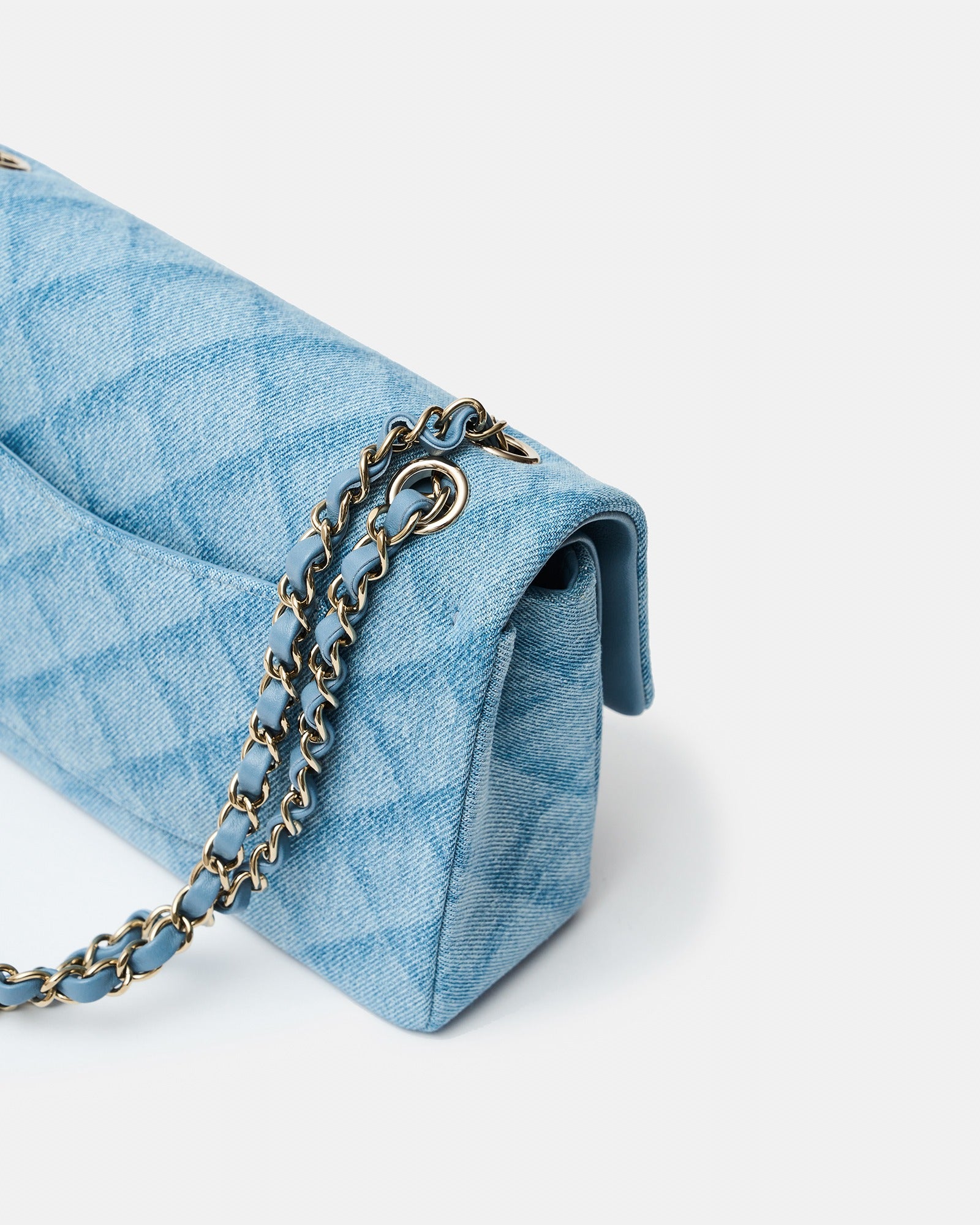 Chanel Classic Double Flap Medium Light Blue Denim GHW