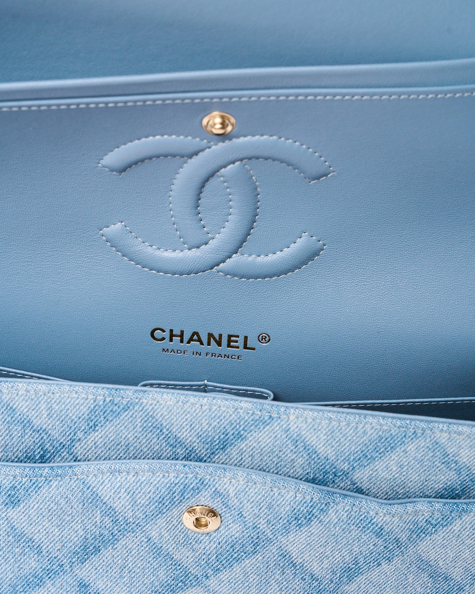Chanel Classic Double Flap Medium Light Blue Denim GHW