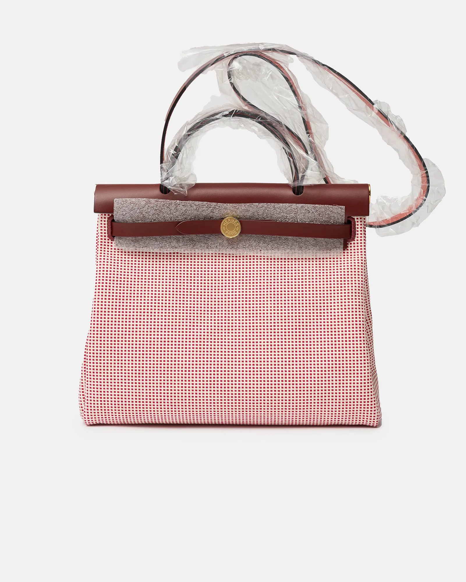 Hermès Herbag 31 Framboise Quadrille Toile & Rouge H Leather