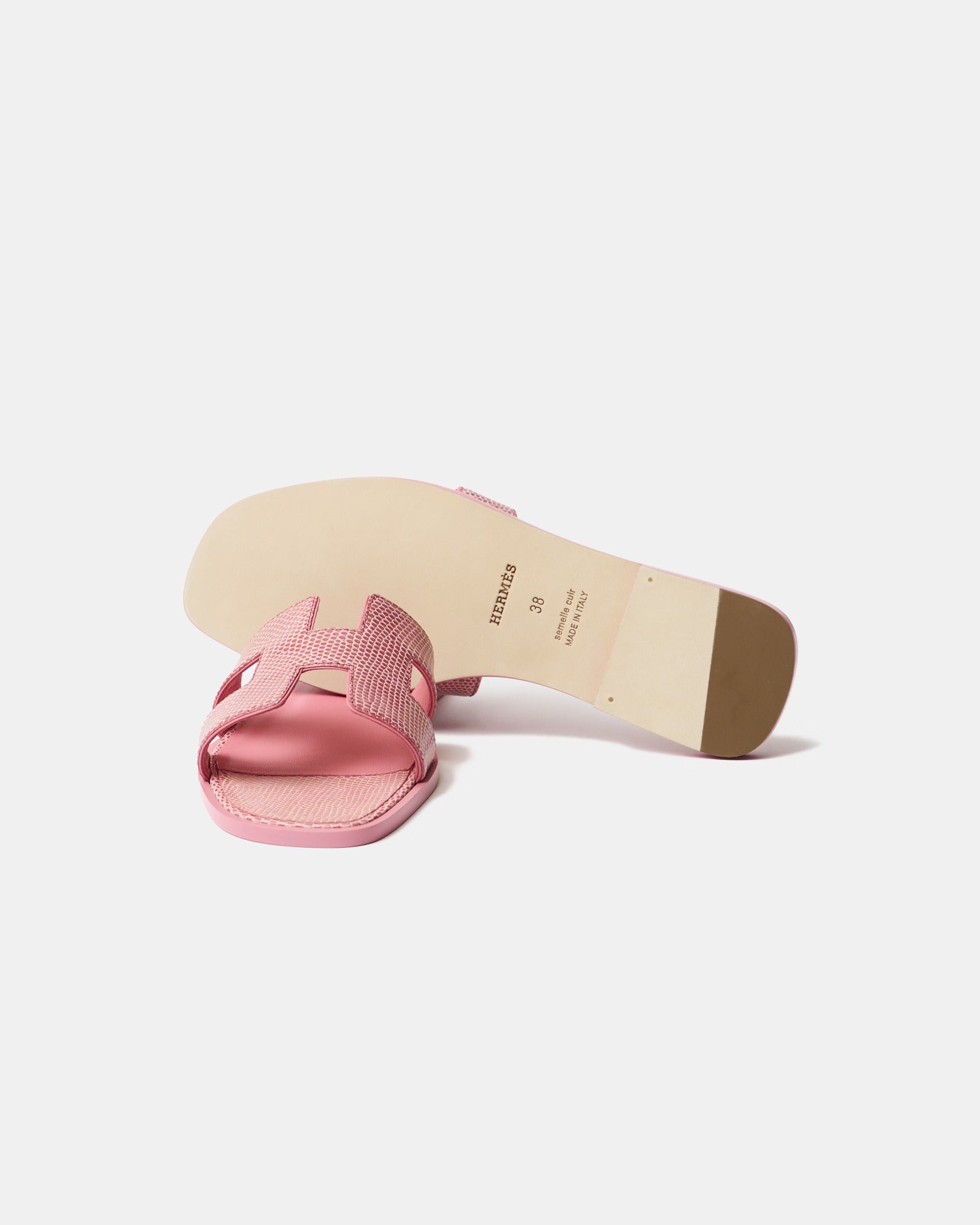 Hermès Oran Rose Jaipur Lizard Sandals