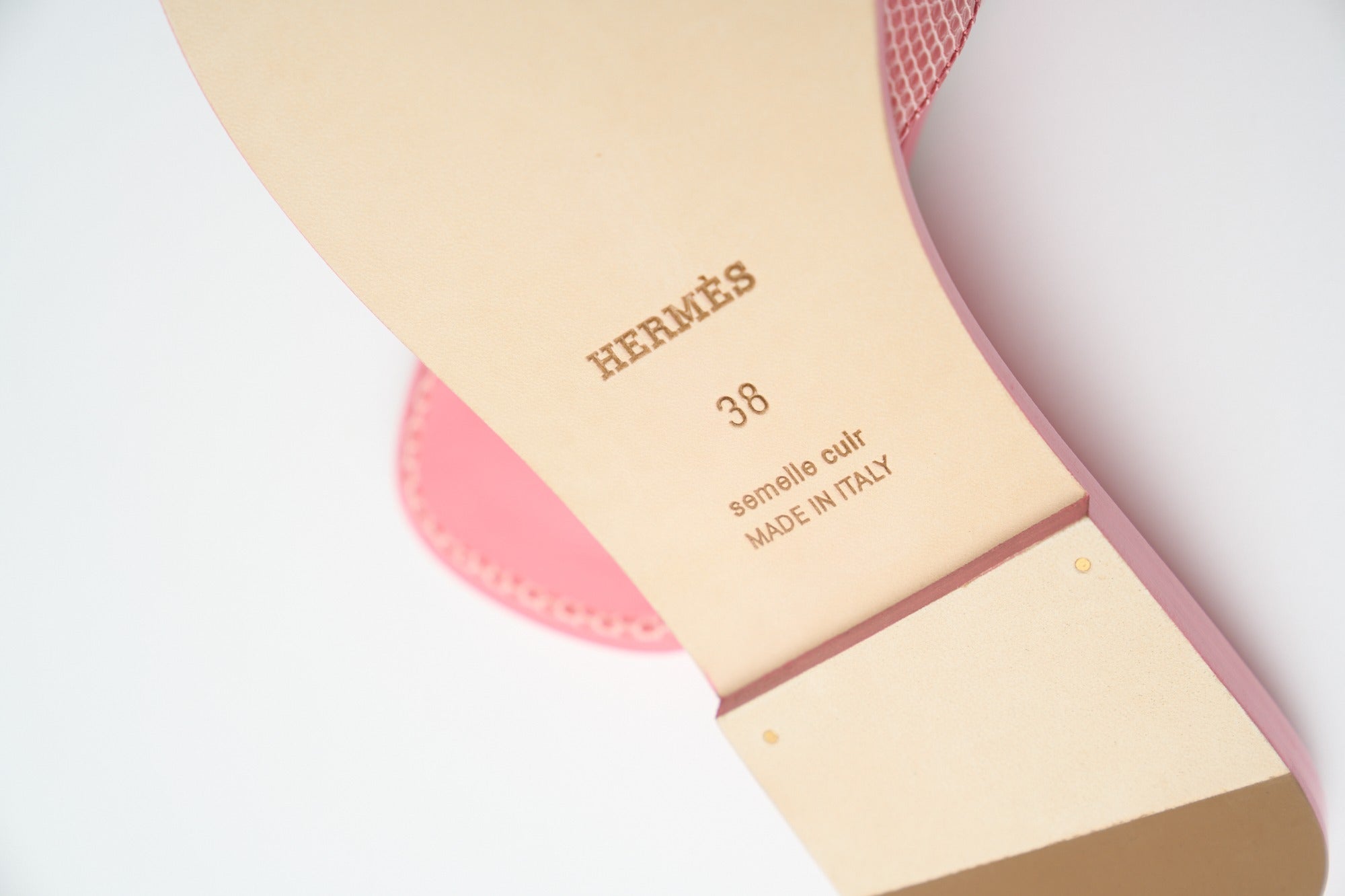 Hermès Oran Rose Jaipur Lizard Sandal 38