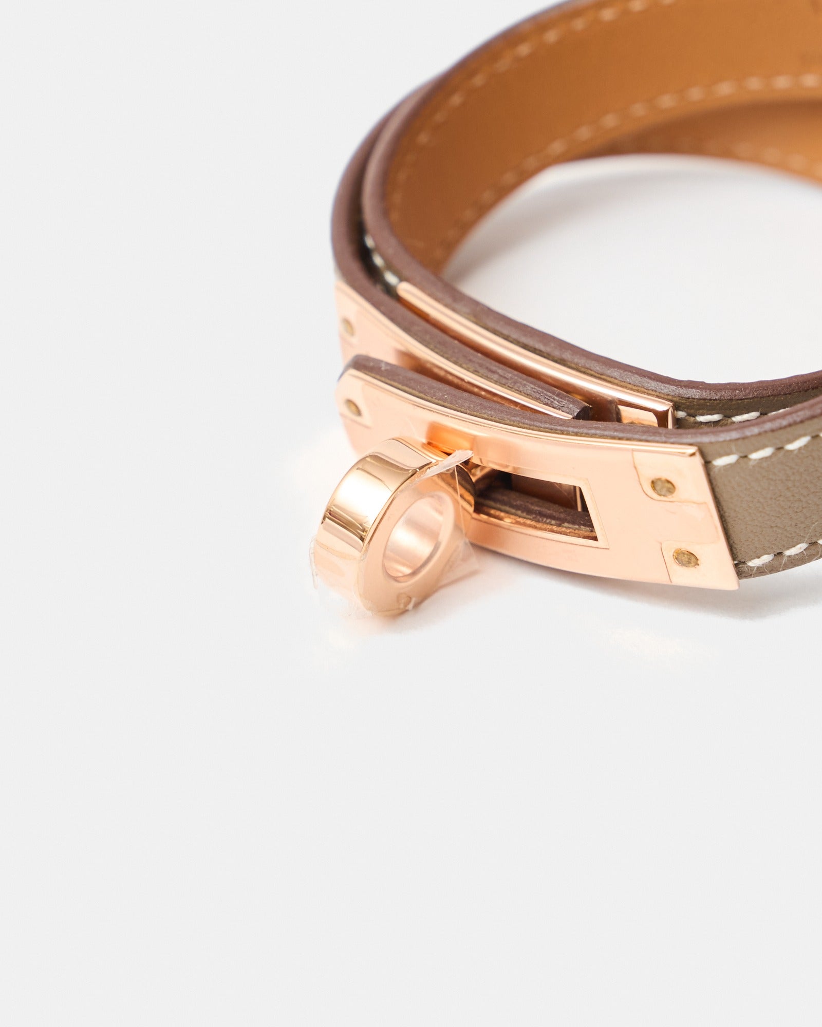 Hermès Mini Kelly Double Tour Etoupe Swift Bracelet GHW