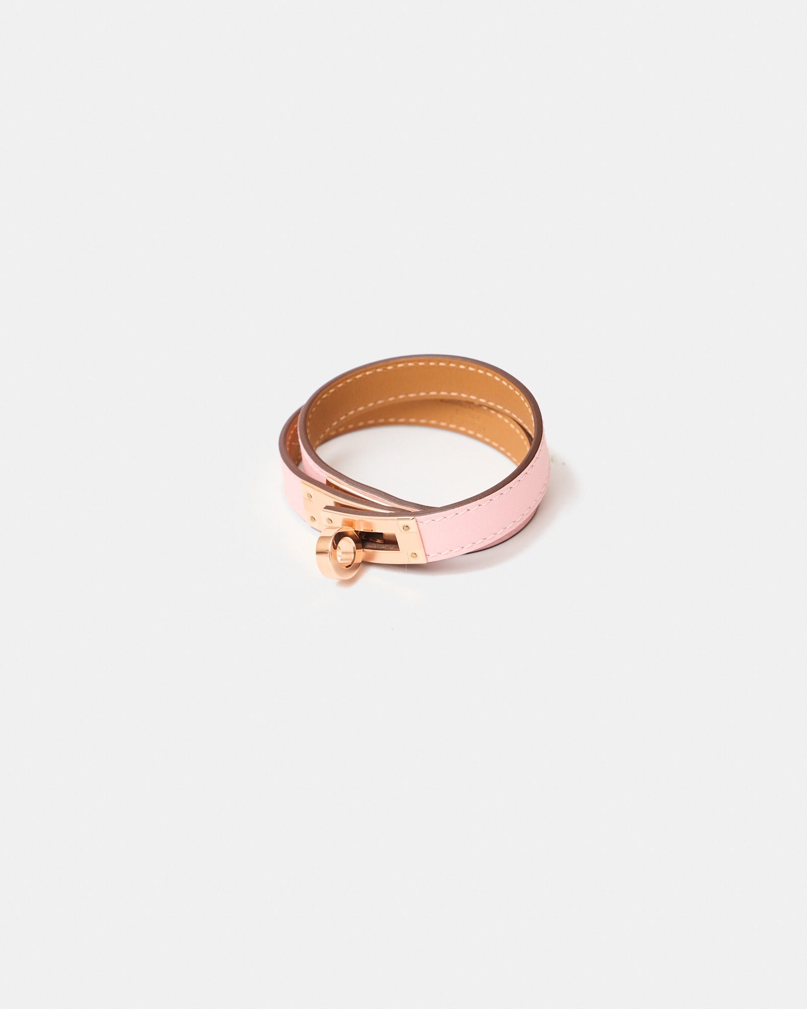 Hermès Kelly Double Tour Rose Sakura Swift Bracelet RGHW