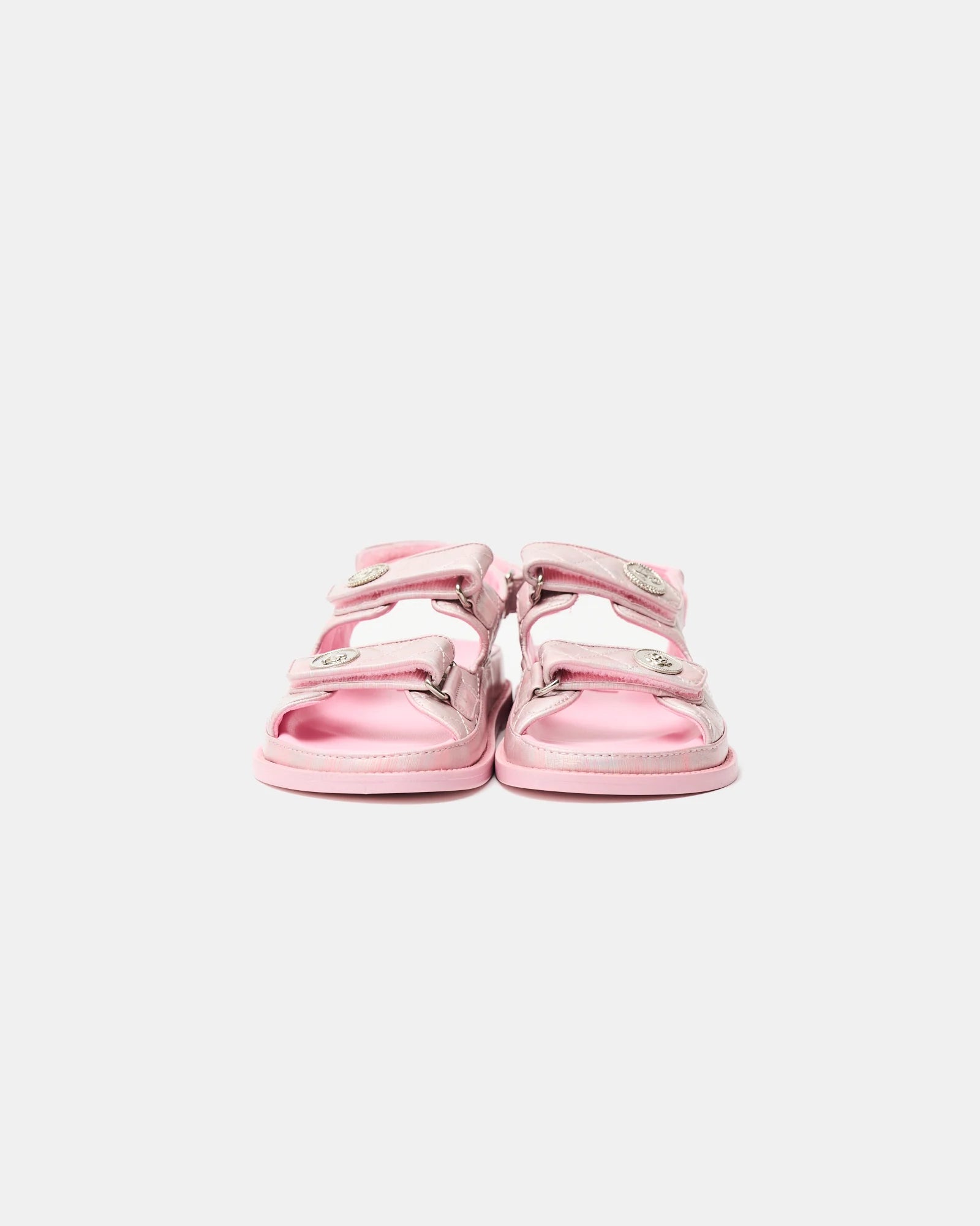 Chanel Pink Laminated Calfskin Dad Sandals