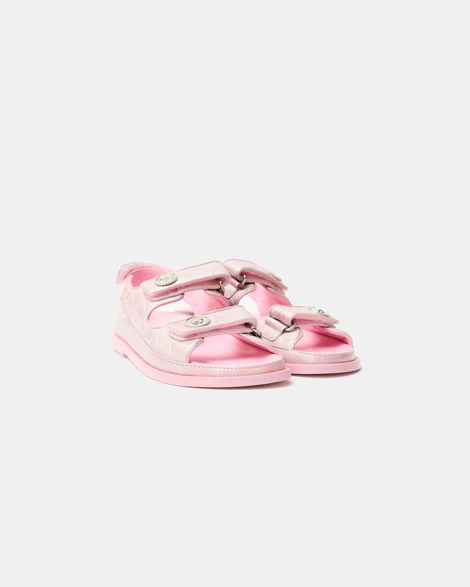 Chanel Pink Laminated Calfskin Dad Sandals