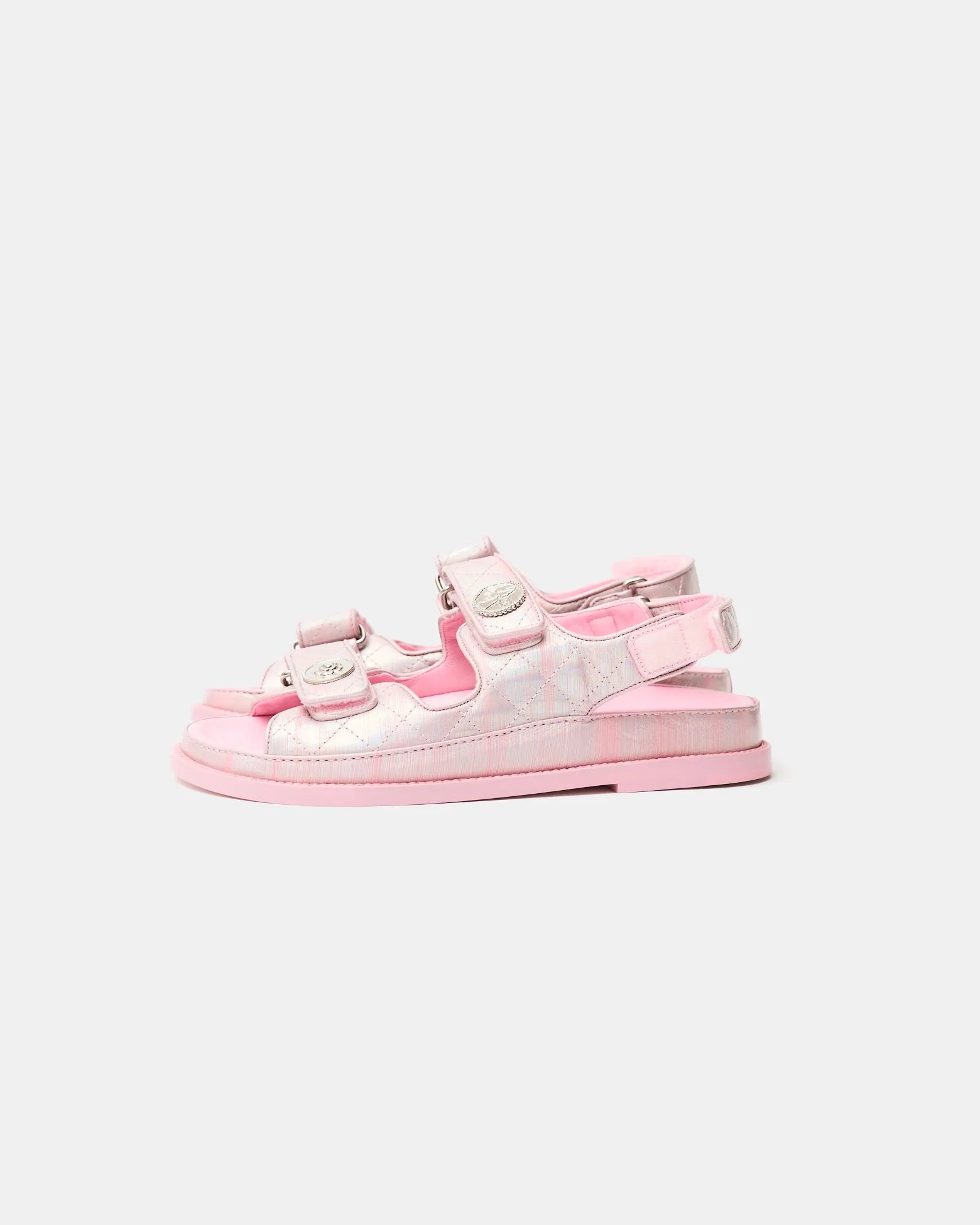 Chanel Pink Laminated Calfskin Dad Sandals