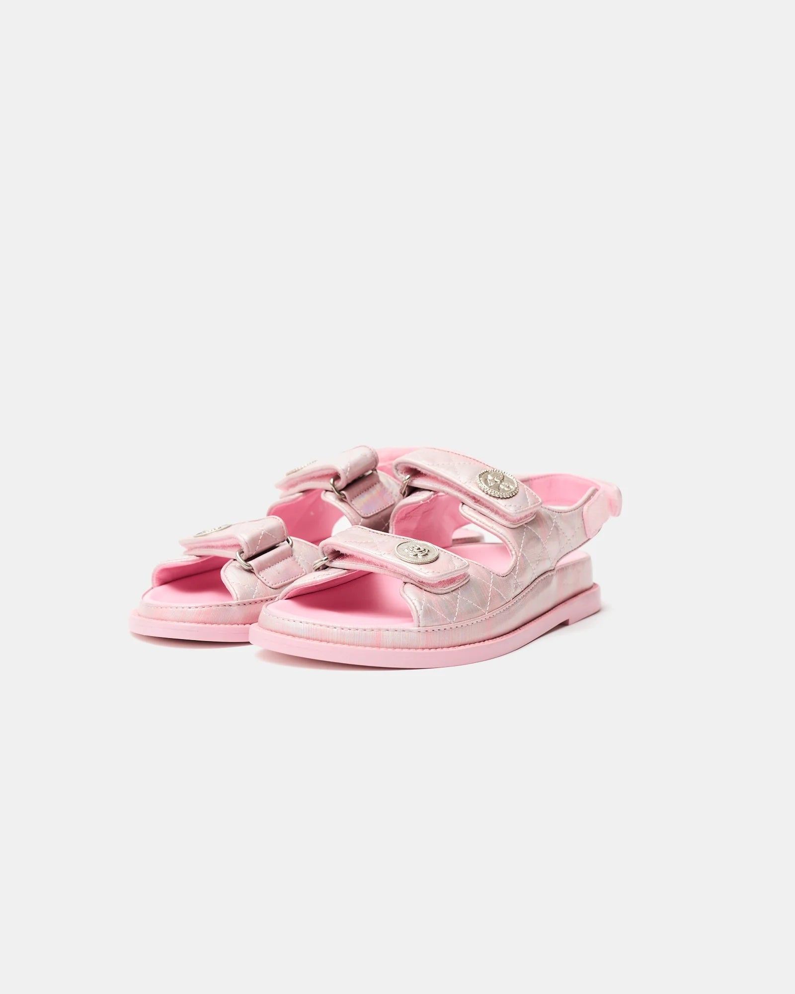 Chanel Pink Laminated Calfskin Dad Sandals