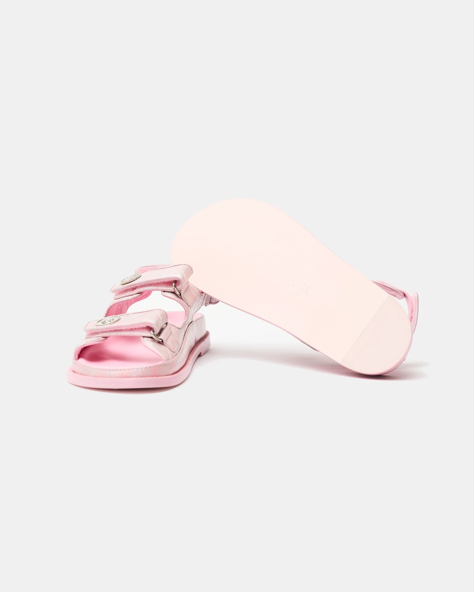 Chanel Pink Laminated Calfskin Dad Sandals