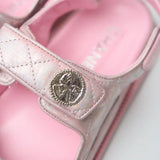 Chanel Pink Laminated Calfskin Dad Sandals