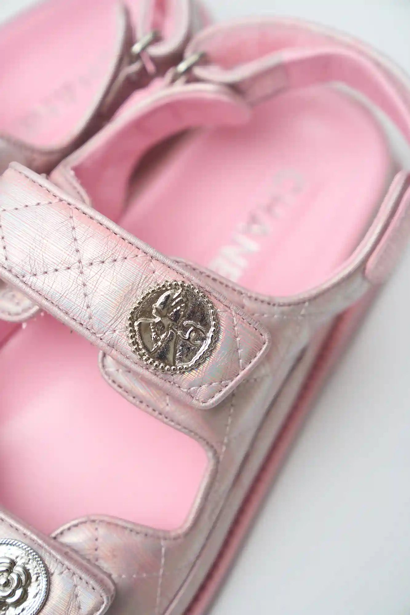 Chanel Pink Laminated Calfskin Dad Sandals