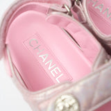 Chanel Pink Laminated Calfskin Dad Sandals