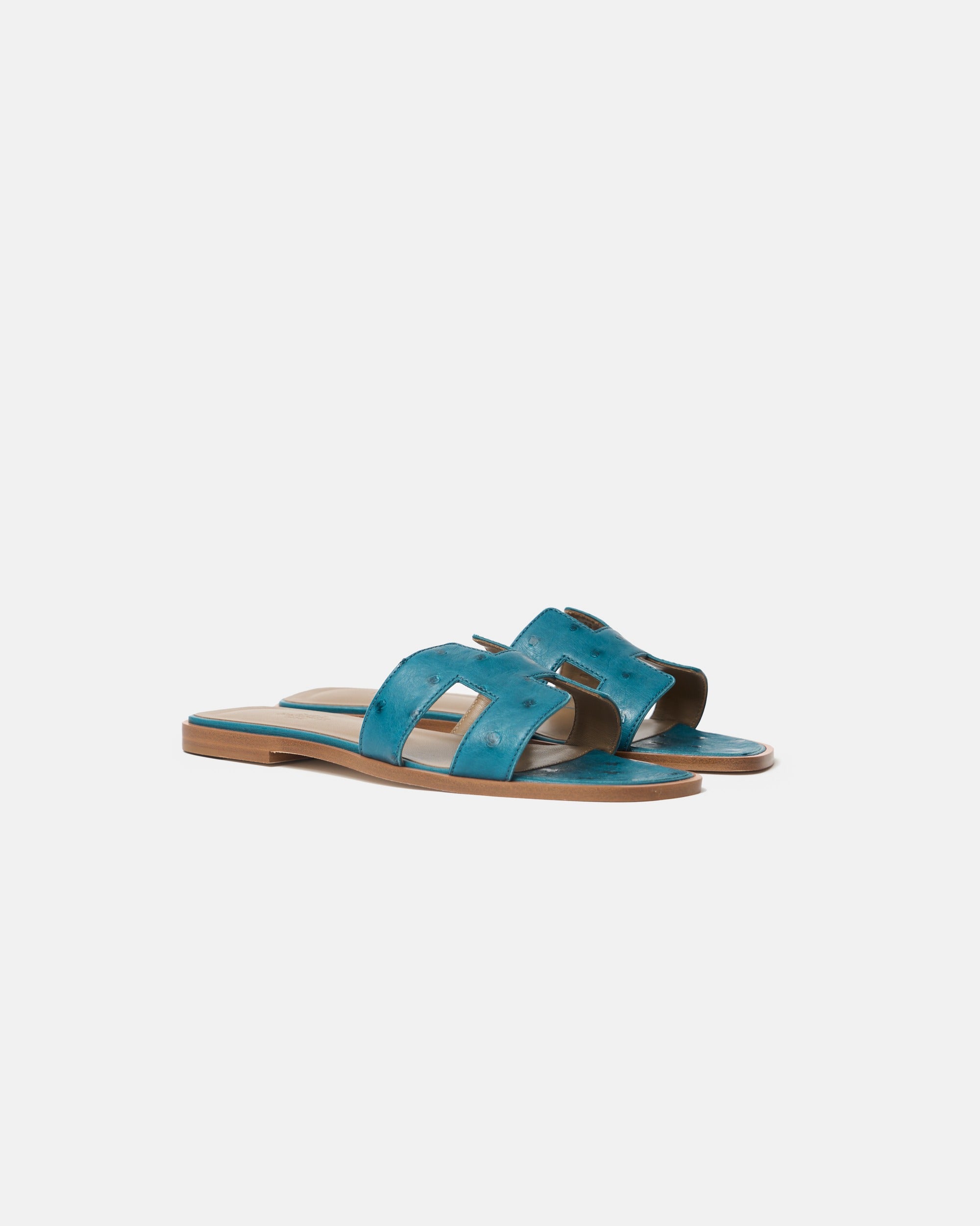 Hermès Oran Bleu Ostrich Sandals