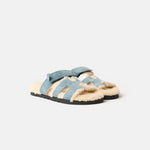 Hermès Chypre Peau Lainee Bleu Pinède / Écru Sandals