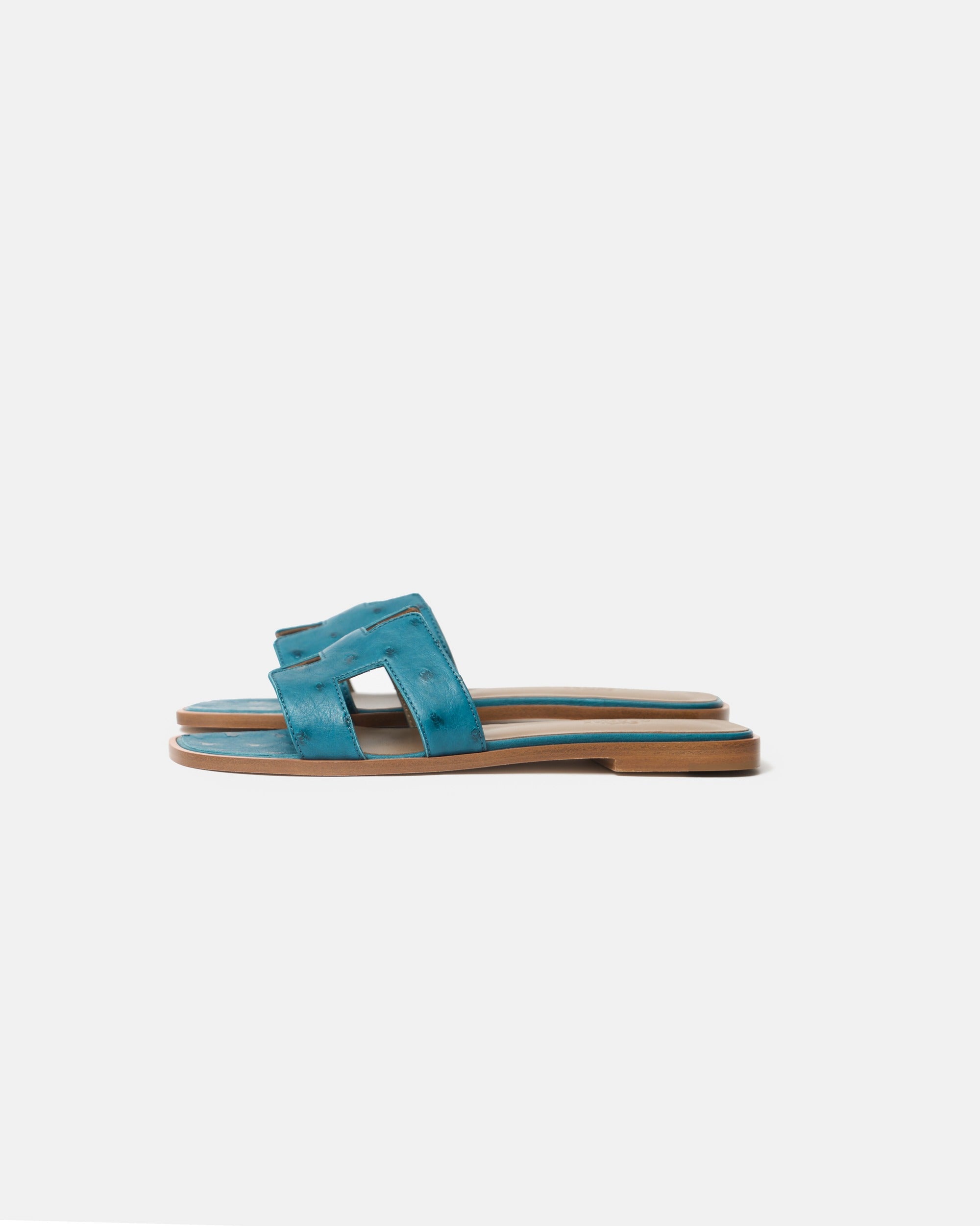 Hermès Oran Bleu Ostrich Sandals