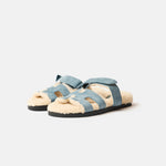 Hermès Chypre Peau Lainee Bleu Pinède / Écru Sandals