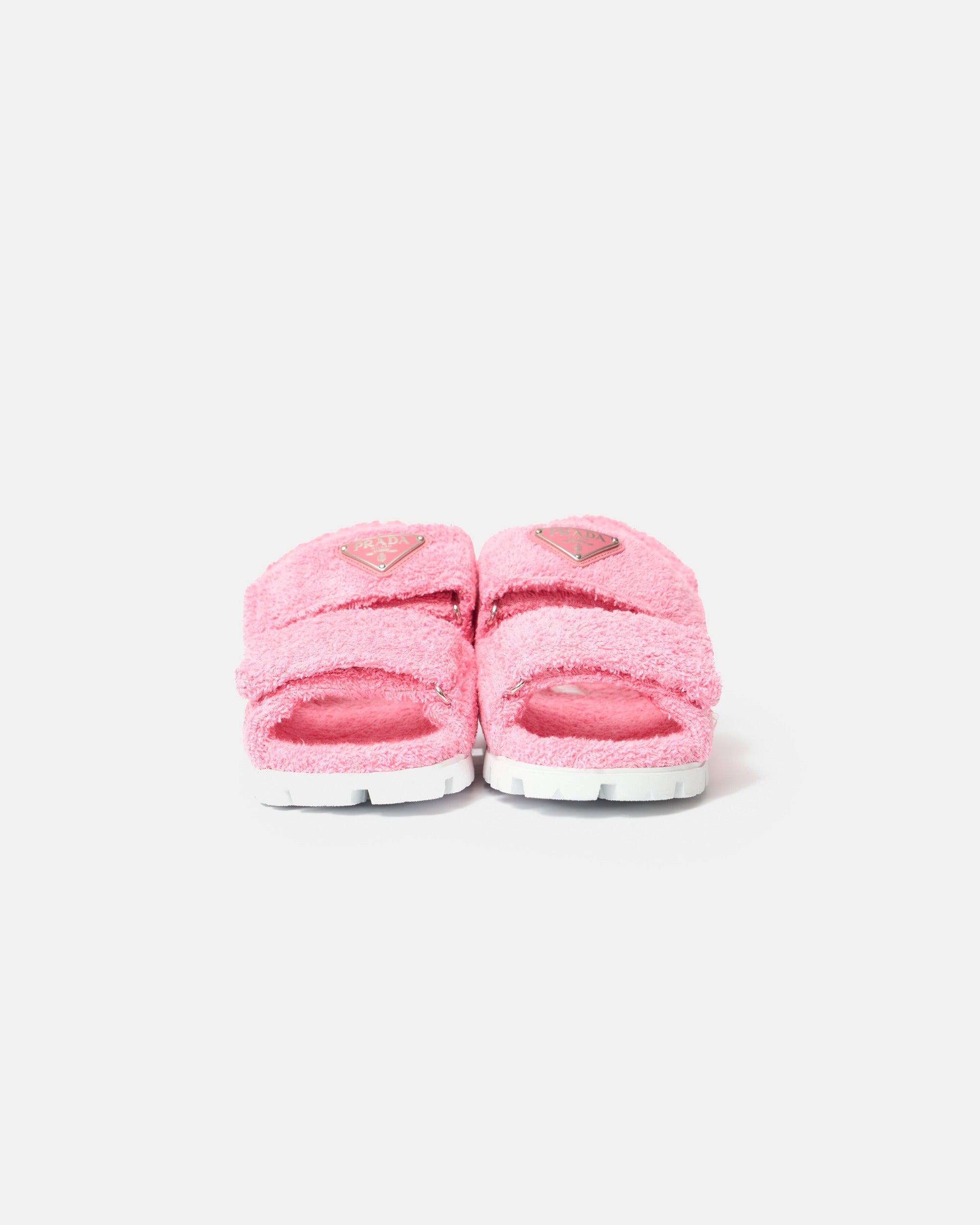 Prada Terry-Cloth Chunky Slingback Pink Sandals