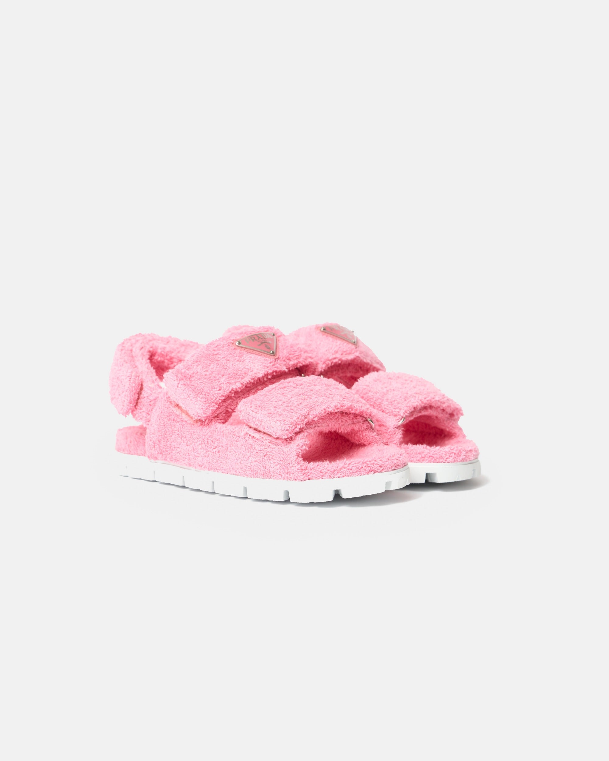 Prada Terry-Cloth Chunky Slingback Pink Sandals