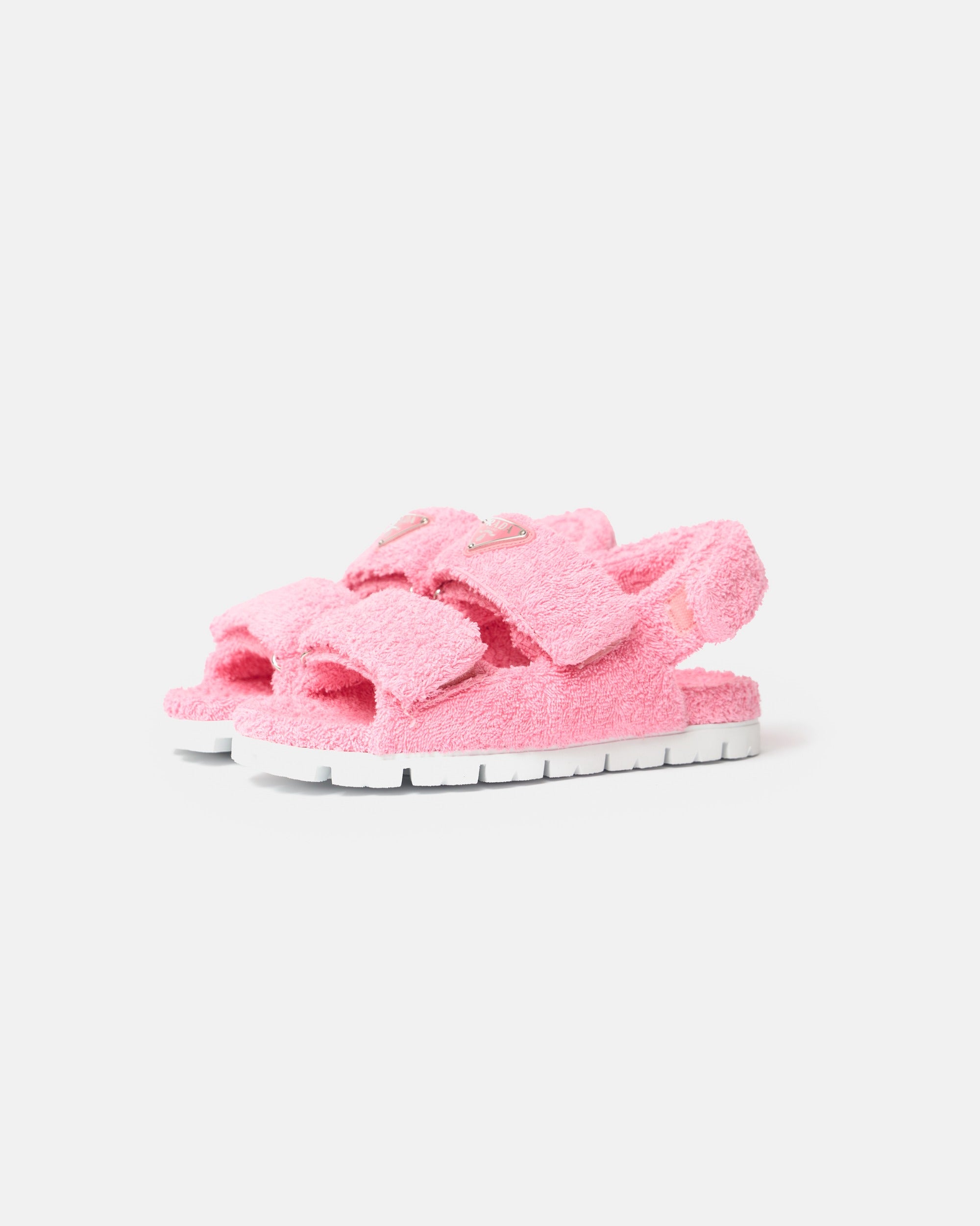 Prada Terry-Cloth Chunky Slingback Pink Sandals
