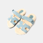 Hermès Chypre Peau Lainee Bleu Pinède / Écru Sandals
