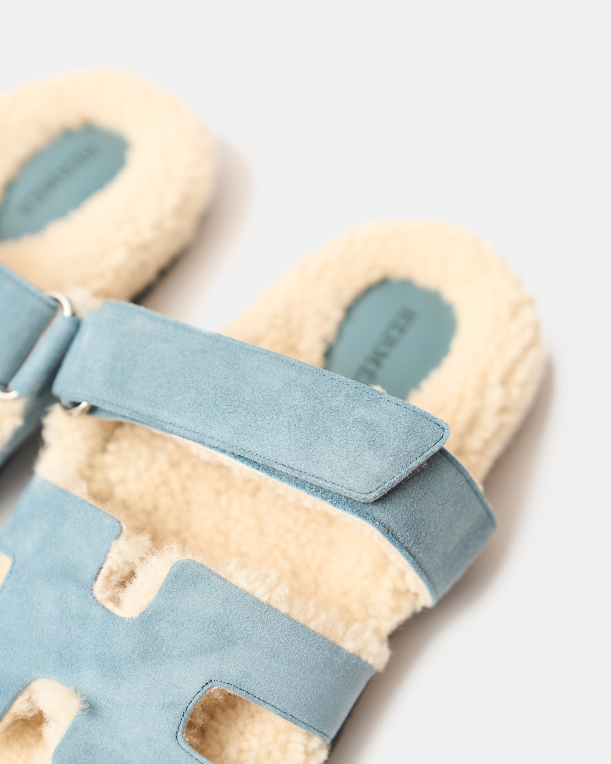 Hermès Chypre Peau Lainee Bleu Pinède / Écru Sandals