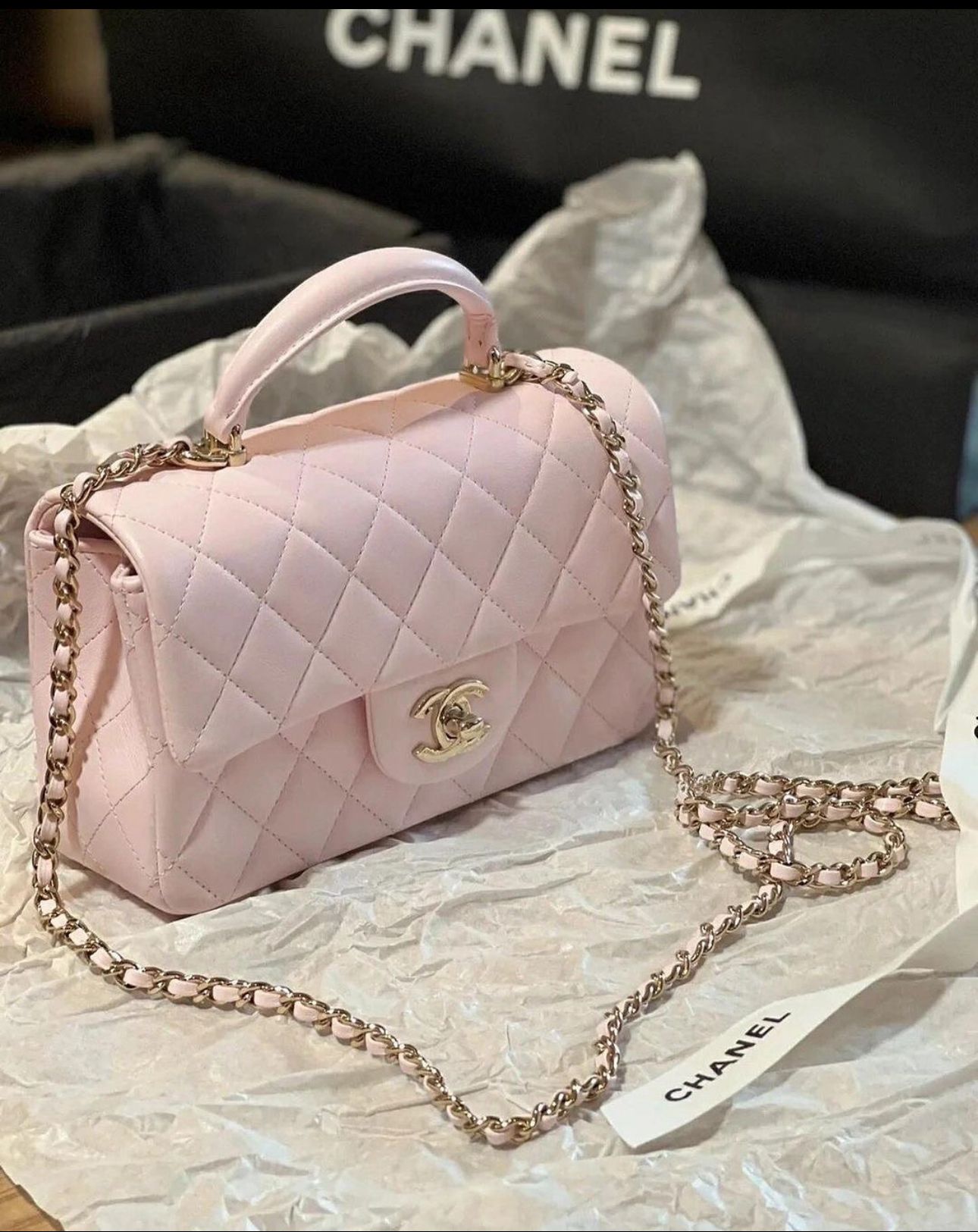 Chanel Classic Mini Flap Top Handle Light Pink GHW