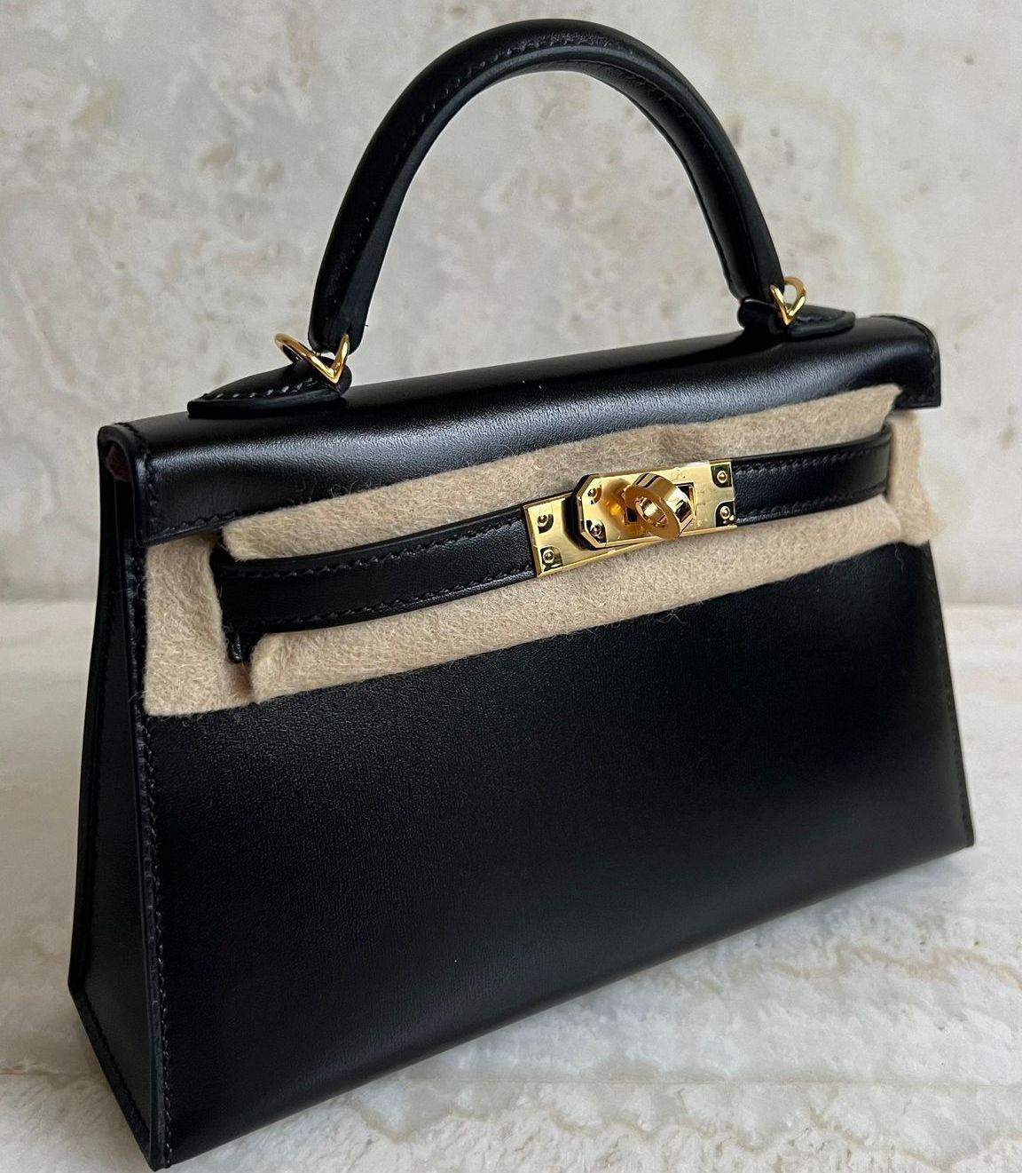 Hermes Mini Kelly 20 Black Box Leather GHW