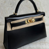 Hermes Mini Kelly 20 Black Box Leather GHW