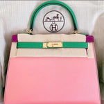 Hermès Kelly 28 Sellier Rose Confetti/Bamboo/Anemone Epsom GHW