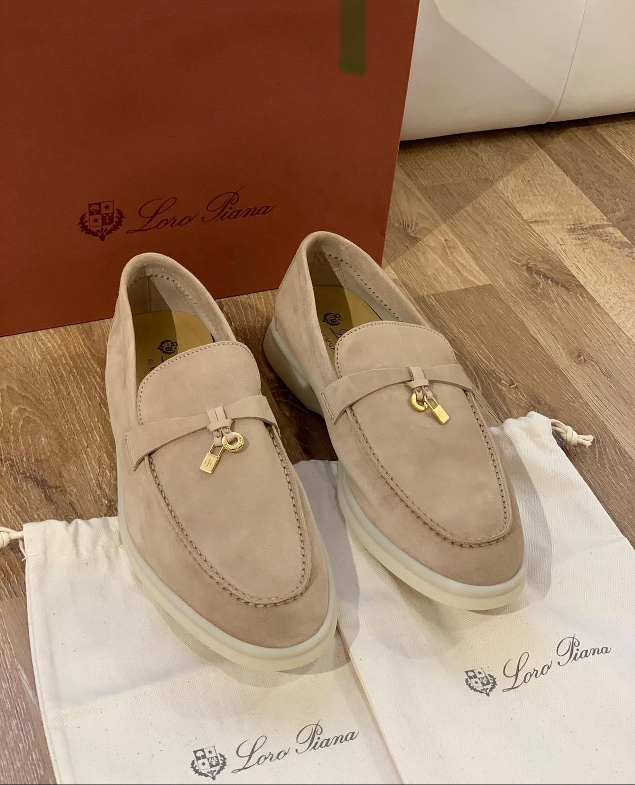 Loro Piana Summer Charms Walk Beige Loafers