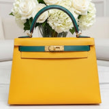 Hermès Kelly 28 Sellier Jaune d'Or/Malachite Epsom GHW