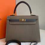 Hermès Kelly Tricolore Sellier 25 Etoupe / Ardoise / Black Epsom GHW