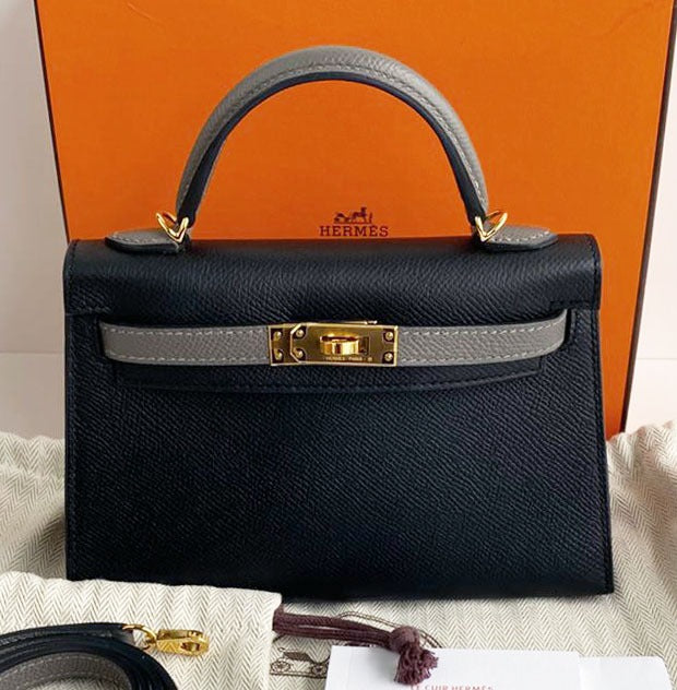 Kelly Mini Black/Gris Meyer Epsom GHW