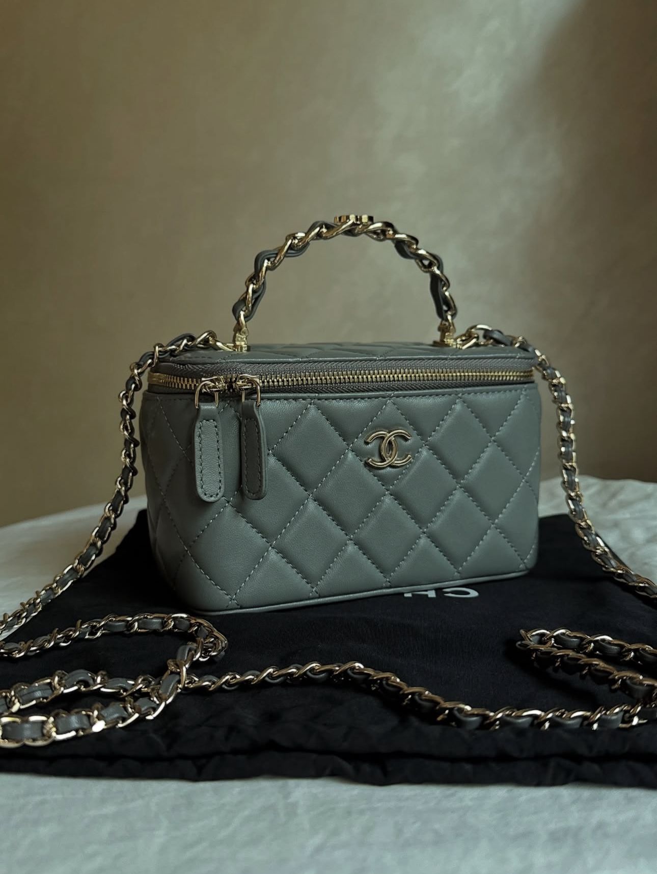 Chanel 24S Vanity Case Top Handle Grey GHW