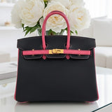 Hermes Birkin 25 Black/Rose Azalee Epsom Brushed Ghw
