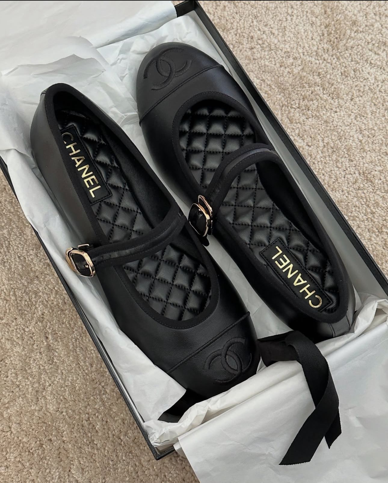 Chanel Mary Jane Quilted Flats Black